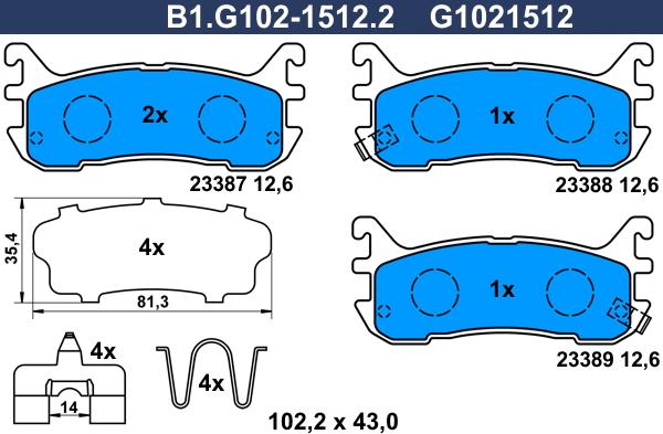 Galfer B1.G102-1512.2 - Bremžu uzliku kompl., Disku bremzes autospares.lv