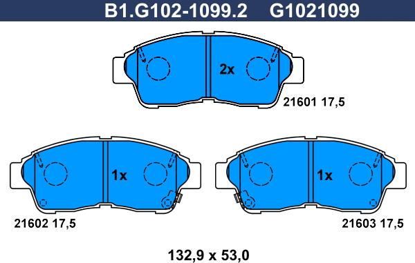 Galfer B1.G102-1099.2 - Тормозные колодки, дисковые, комплект www.autospares.lv