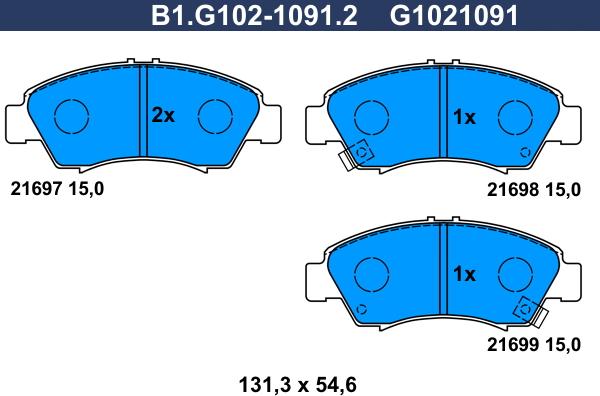 Galfer B1.G102-1091.2 - Тормозные колодки, дисковые, комплект www.autospares.lv