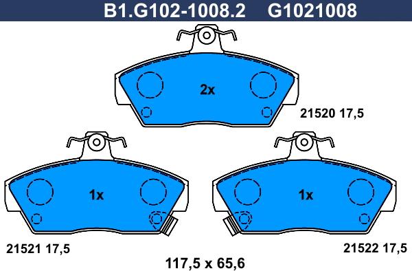 Galfer B1.G102-1008.2 - Тормозные колодки, дисковые, комплект www.autospares.lv