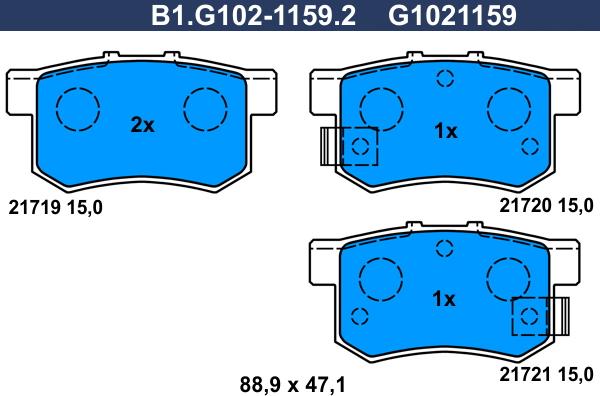 Galfer B1.G102-1159.2 - Тормозные колодки, дисковые, комплект www.autospares.lv