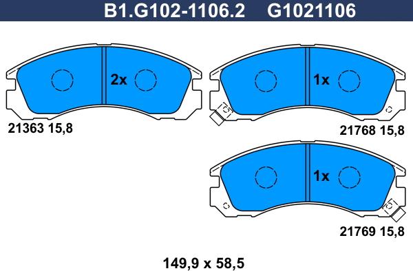 Galfer B1.G102-1106.2 - Bremžu uzliku kompl., Disku bremzes www.autospares.lv