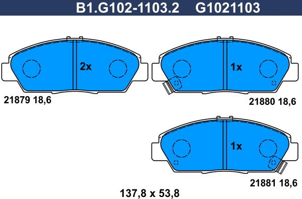 Galfer B1.G102-1103.2 - Тормозные колодки, дисковые, комплект www.autospares.lv