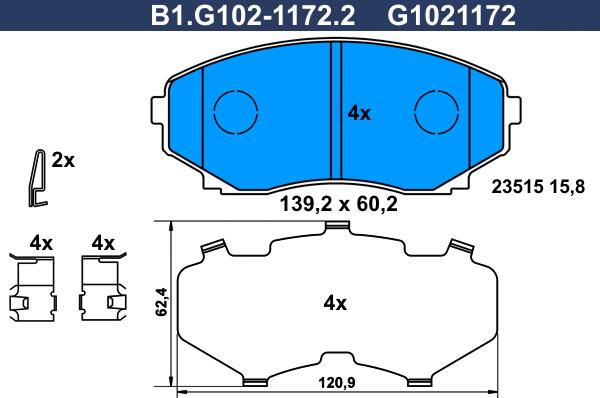 Galfer B1.G102-1172.2 - Тормозные колодки, дисковые, комплект www.autospares.lv