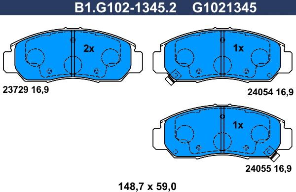 Galfer B1.G102-1345.2 - Тормозные колодки, дисковые, комплект www.autospares.lv