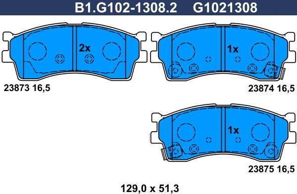 Galfer B1.G102-1308.2 - Тормозные колодки, дисковые, комплект www.autospares.lv