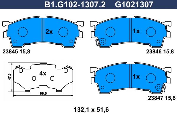 Galfer B1.G102-1307.2 - Bremžu uzliku kompl., Disku bremzes www.autospares.lv