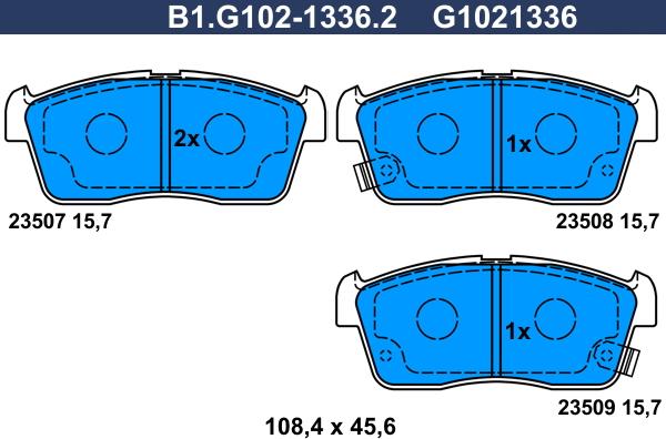 Galfer B1.G102-1336.2 - Тормозные колодки, дисковые, комплект www.autospares.lv