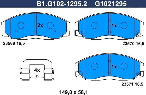 Galfer B1.G102-1295.2 - Тормозные колодки, дисковые, комплект www.autospares.lv