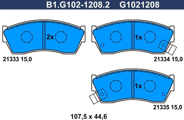 Galfer B1.G102-1208.2 - Тормозные колодки, дисковые, комплект www.autospares.lv