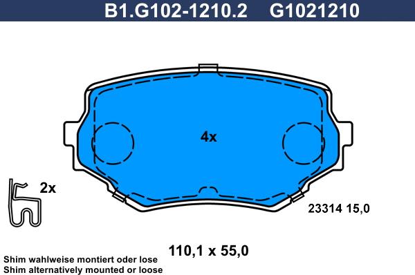 Galfer B1.G102-1210.2 - Тормозные колодки, дисковые, комплект www.autospares.lv