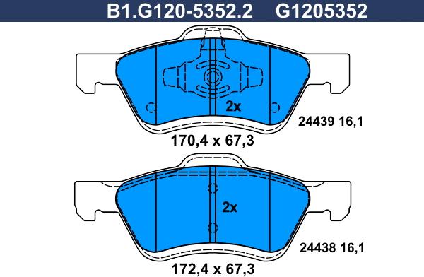 Galfer B1.G120-5352.2 - Bremžu uzliku kompl., Disku bremzes autospares.lv