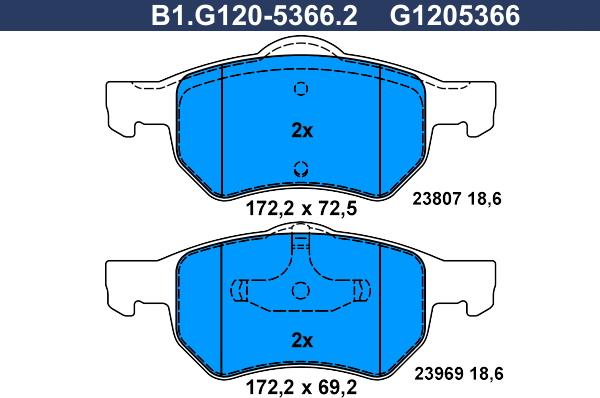 Galfer B1.G120-5366.2 - Bremžu uzliku kompl., Disku bremzes autospares.lv