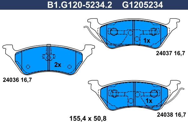 Galfer B1.G120-5234.2 - Bremžu uzliku kompl., Disku bremzes www.autospares.lv