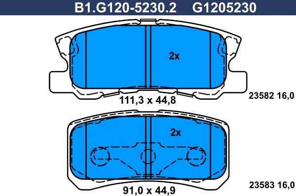 Galfer B1.G120-5230.2 - Тормозные колодки, дисковые, комплект www.autospares.lv