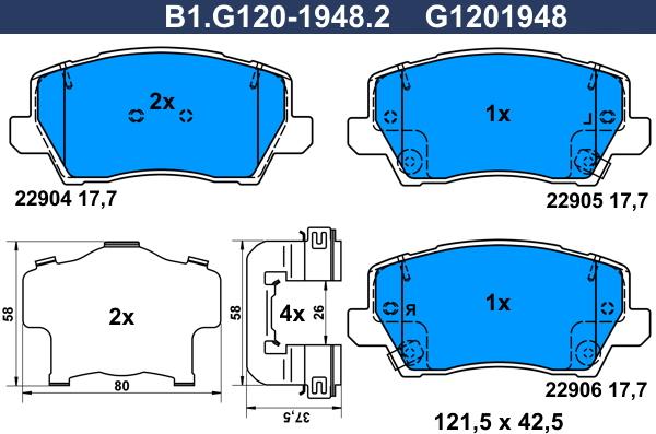 Galfer B1.G120-1948.2 - Bremžu uzliku kompl., Disku bremzes autospares.lv