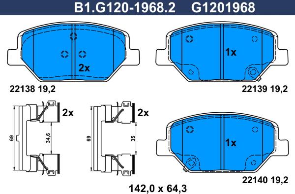 Galfer B1.G120-1968.2 - Bremžu uzliku kompl., Disku bremzes www.autospares.lv