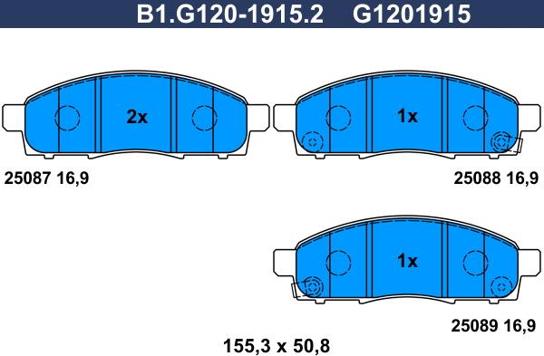 Galfer B1.G120-1915.2 - Bremžu uzliku kompl., Disku bremzes www.autospares.lv