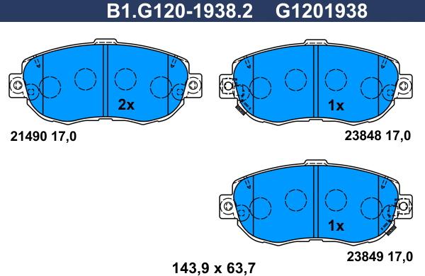 Galfer B1.G120-1938.2 - Тормозные колодки, дисковые, комплект www.autospares.lv