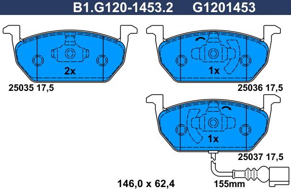 Galfer B1.G120-1453.2 - Тормозные колодки, дисковые, комплект www.autospares.lv