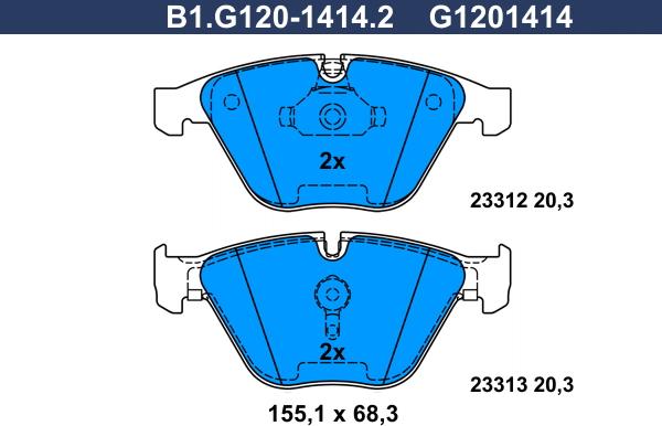 Galfer B1.G120-1414.2 - Bremžu uzliku kompl., Disku bremzes autospares.lv