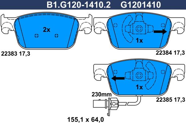 Galfer B1G12014102 - Bremžu uzliku kompl., Disku bremzes www.autospares.lv