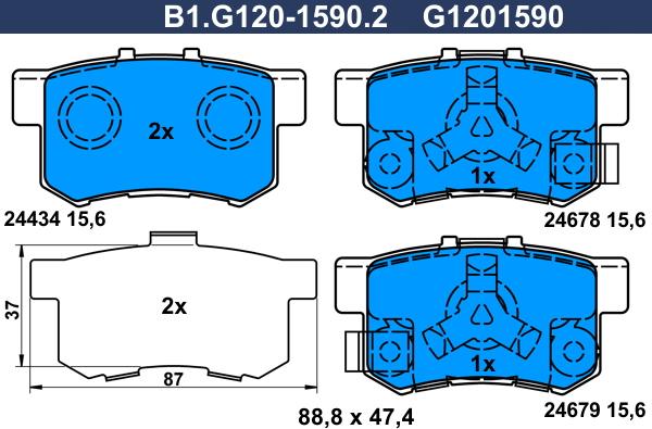 Galfer B1.G120-1590.2 - Тормозные колодки, дисковые, комплект www.autospares.lv