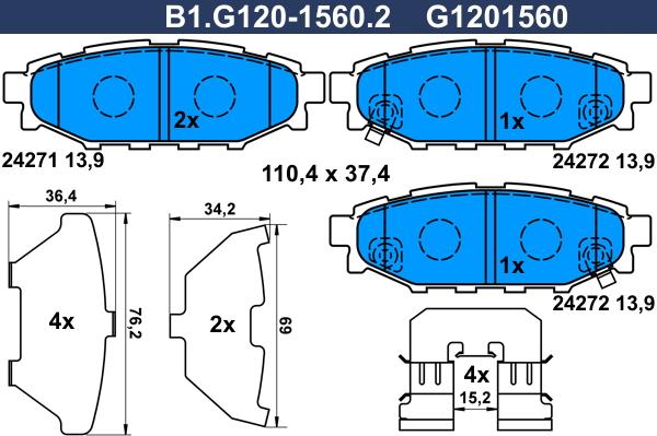 Galfer B1.G120-1560.2 - Brake Pad Set, disc brake www.autospares.lv