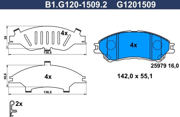 Galfer B1.G120-1509.2 - Brake Pad Set, disc brake www.autospares.lv