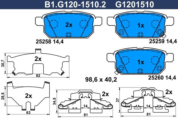 Galfer B1.G120-1510.2 - Brake Pad Set, disc brake www.autospares.lv