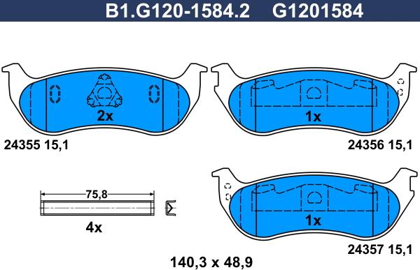 Galfer B1.G120-1584.2 - Тормозные колодки, дисковые, комплект www.autospares.lv