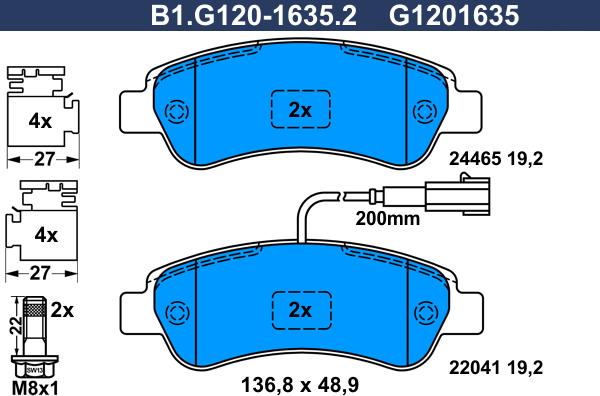 Galfer B1.G120-1635.2 - Bremžu uzliku kompl., Disku bremzes autospares.lv