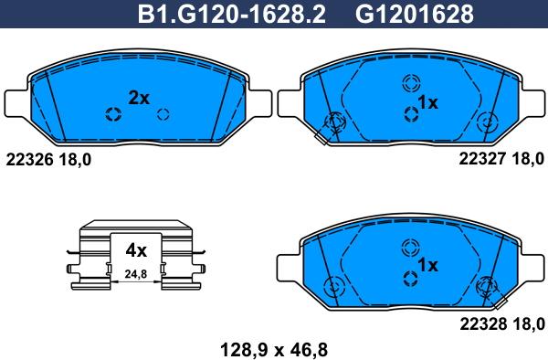 Galfer B1.G120-1628.2 - Тормозные колодки, дисковые, комплект www.autospares.lv