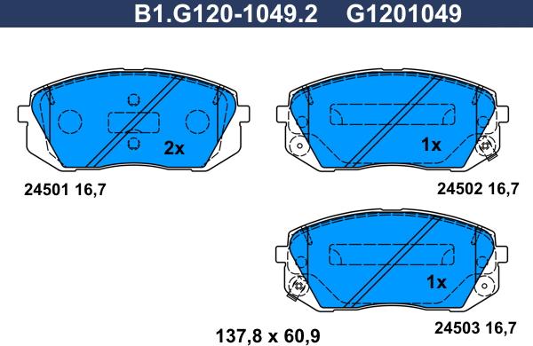 Galfer B1.G120-1049.2 - Bremžu uzliku kompl., Disku bremzes autospares.lv