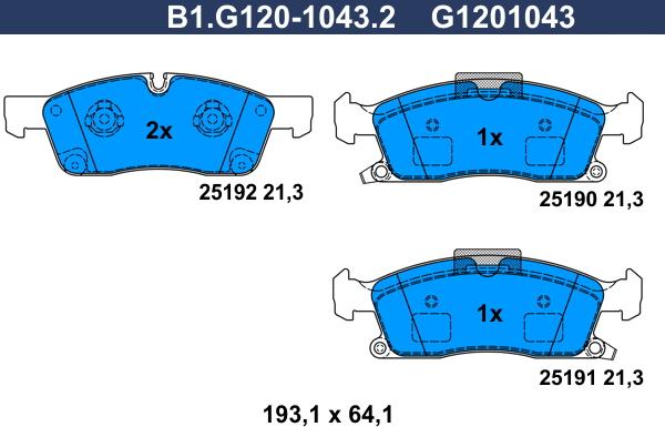 Galfer B1.G120-1043.2 - Bremžu uzliku kompl., Disku bremzes autospares.lv