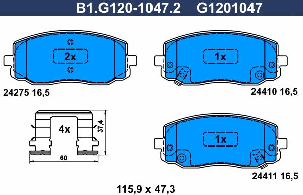 Galfer B1.G120-1047.2 - Тормозные колодки, дисковые, комплект www.autospares.lv