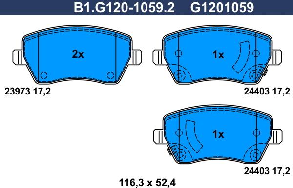 Galfer B1.G120-1059.2 - Bremžu uzliku kompl., Disku bremzes autospares.lv