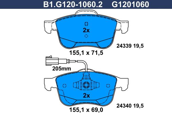 Galfer B1.G120-1060.2 - Bremžu uzliku kompl., Disku bremzes www.autospares.lv