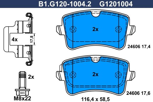 Galfer B1.G120-1004.2 - Тормозные колодки, дисковые, комплект www.autospares.lv