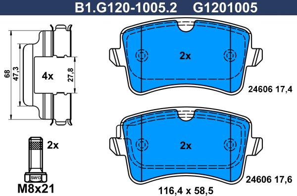 Galfer B1.G120-1005.2 - Bremžu uzliku kompl., Disku bremzes autospares.lv