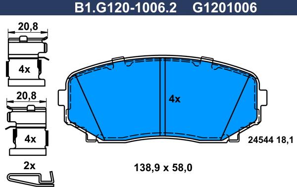 Galfer B1.G120-1006.2 - Тормозные колодки, дисковые, комплект www.autospares.lv