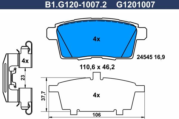 Galfer B1.G120-1007.2 - Brake Pad Set, disc brake www.autospares.lv