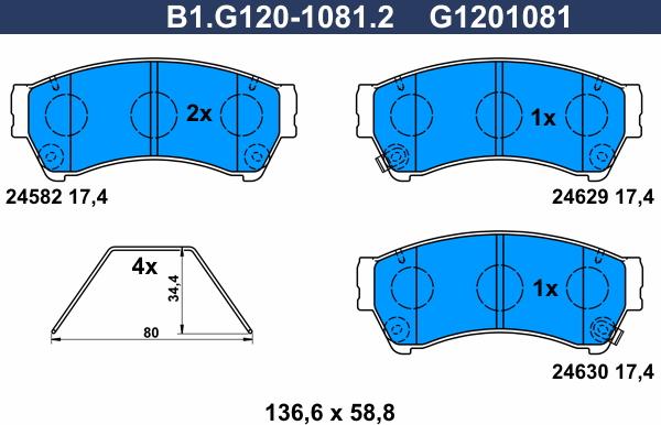 Galfer B1.G120-1081.2 - Bremžu uzliku kompl., Disku bremzes www.autospares.lv