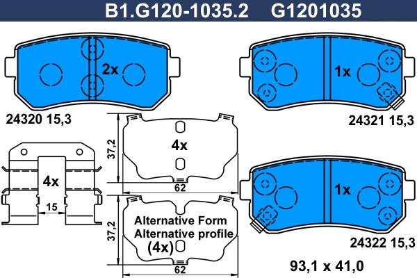 Galfer B1.G120-1035.2 - Bremžu uzliku kompl., Disku bremzes www.autospares.lv