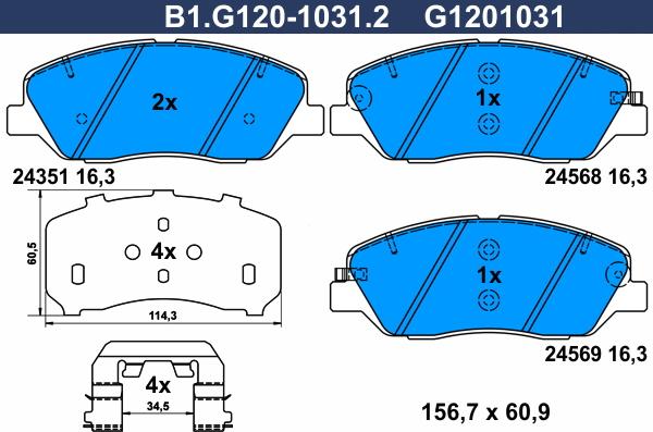 Galfer B1.G120-1031.2 - Bremžu uzliku kompl., Disku bremzes autospares.lv