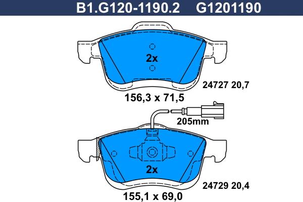 Galfer B1.G120-1190.2 - Bremžu uzliku kompl., Disku bremzes autospares.lv