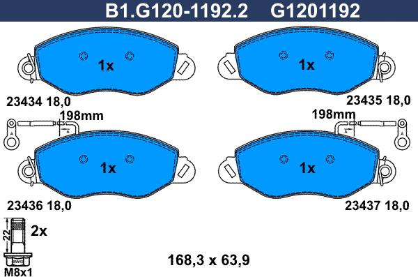 Galfer B1.G120-1192.2 - Bremžu uzliku kompl., Disku bremzes autospares.lv