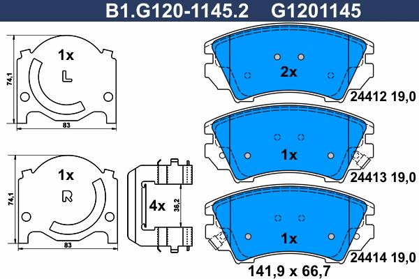 Galfer B1.G120-1145.2 - Bremžu uzliku kompl., Disku bremzes www.autospares.lv