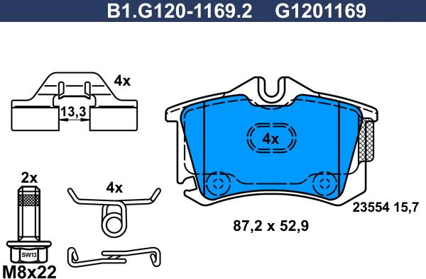 Galfer B1.G120-1169.2 - Тормозные колодки, дисковые, комплект www.autospares.lv