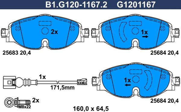 Galfer B1.G120-1167.2 - Bremžu uzliku kompl., Disku bremzes autospares.lv